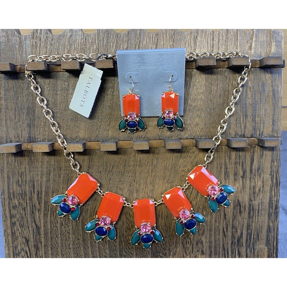 Talbots Chunky Faux Stone Necklace & Earring Set New
